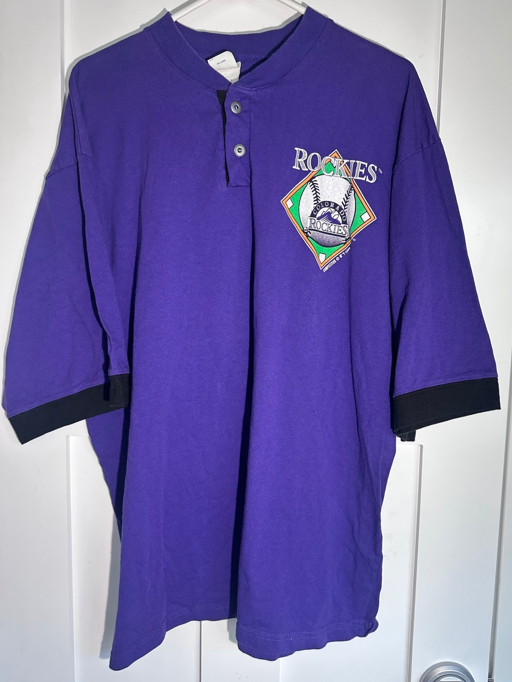 Competitor Rockies Vintage 1994 Graphic Logo Baseball Tee Large USA Made Fan